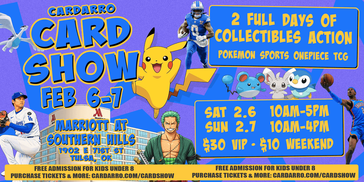Cardarro Card Show flyer — Tulsa, February 6–7